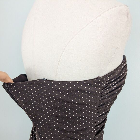 Vintage Mini Dress Y2K Polka Dot Retro Rockabilly Stapless Flare Tulle Brown 8 - Picture 7 of 13